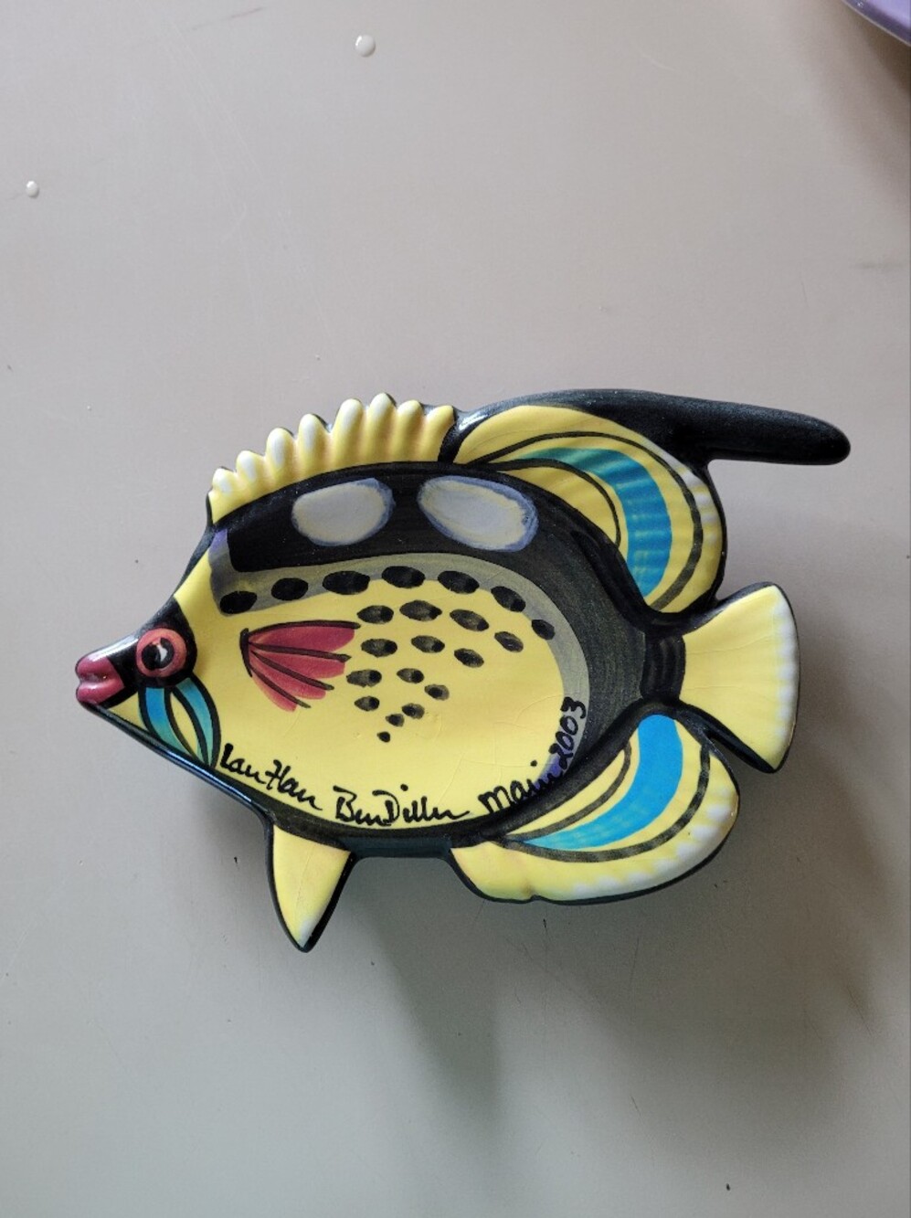 Ben Diller Vintage Hawaiian Fish Bowl Or Wall Hanging 2003 Art Pottery